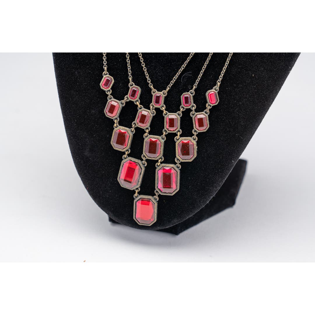 Vintage Art Deco multi-chain necklace with faux rubies