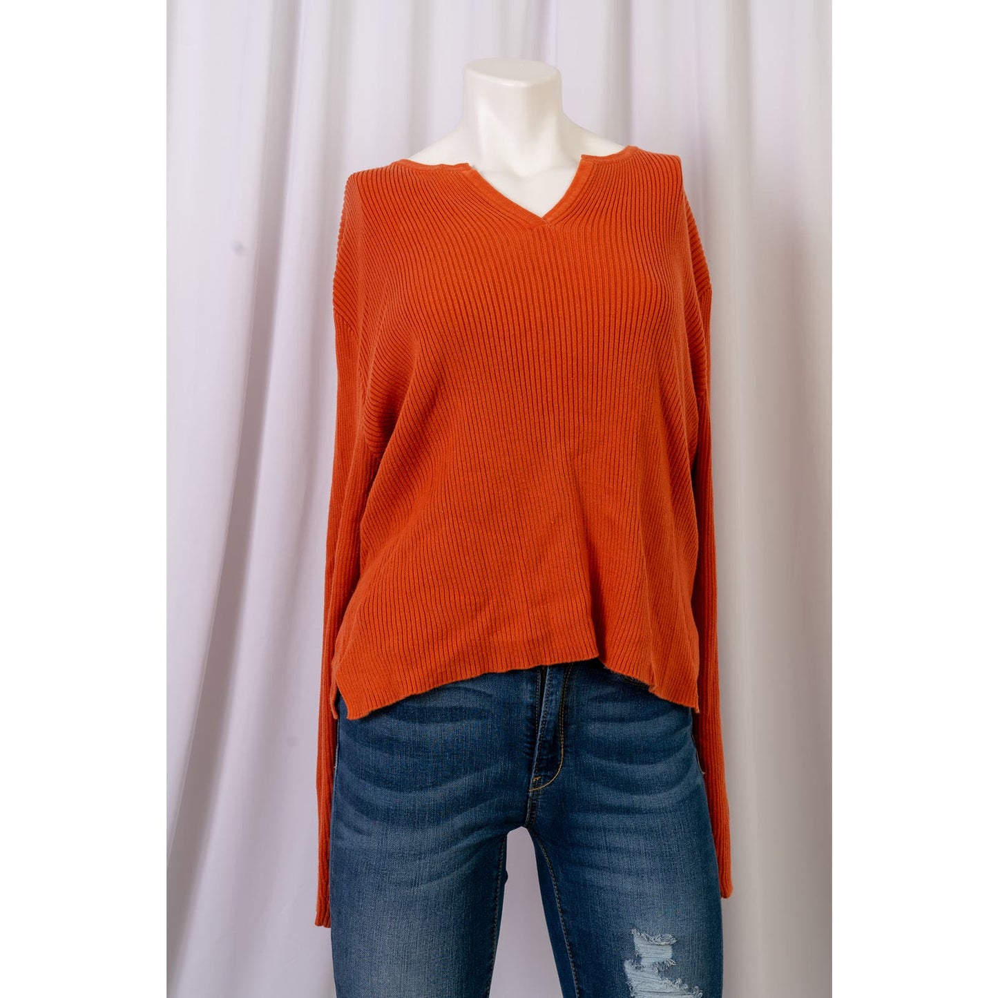 Women's Pierre Cardin orange cable knit v-neck sz XL shirt